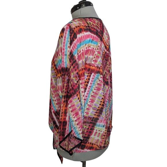 Chenault multi-color semi-sheer flowy blouse with knot front, size XL - Picture 2 of 8